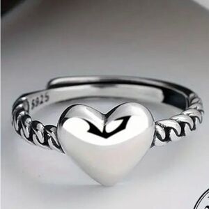 Sterling Silver Heart Ring Womens Cute Design Adjustable Swirl Band New